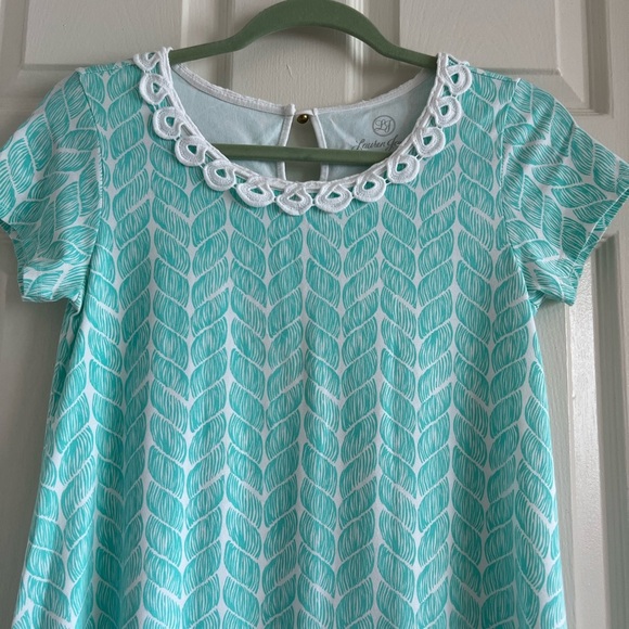 Lauren James printed A-line dress. Aqua & white. EUC! Size small. - Picture 2 of 5